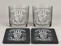 Limited Edition "Happy Birthday America" (2) Rocks Glass & (2) Slate Coaster combo